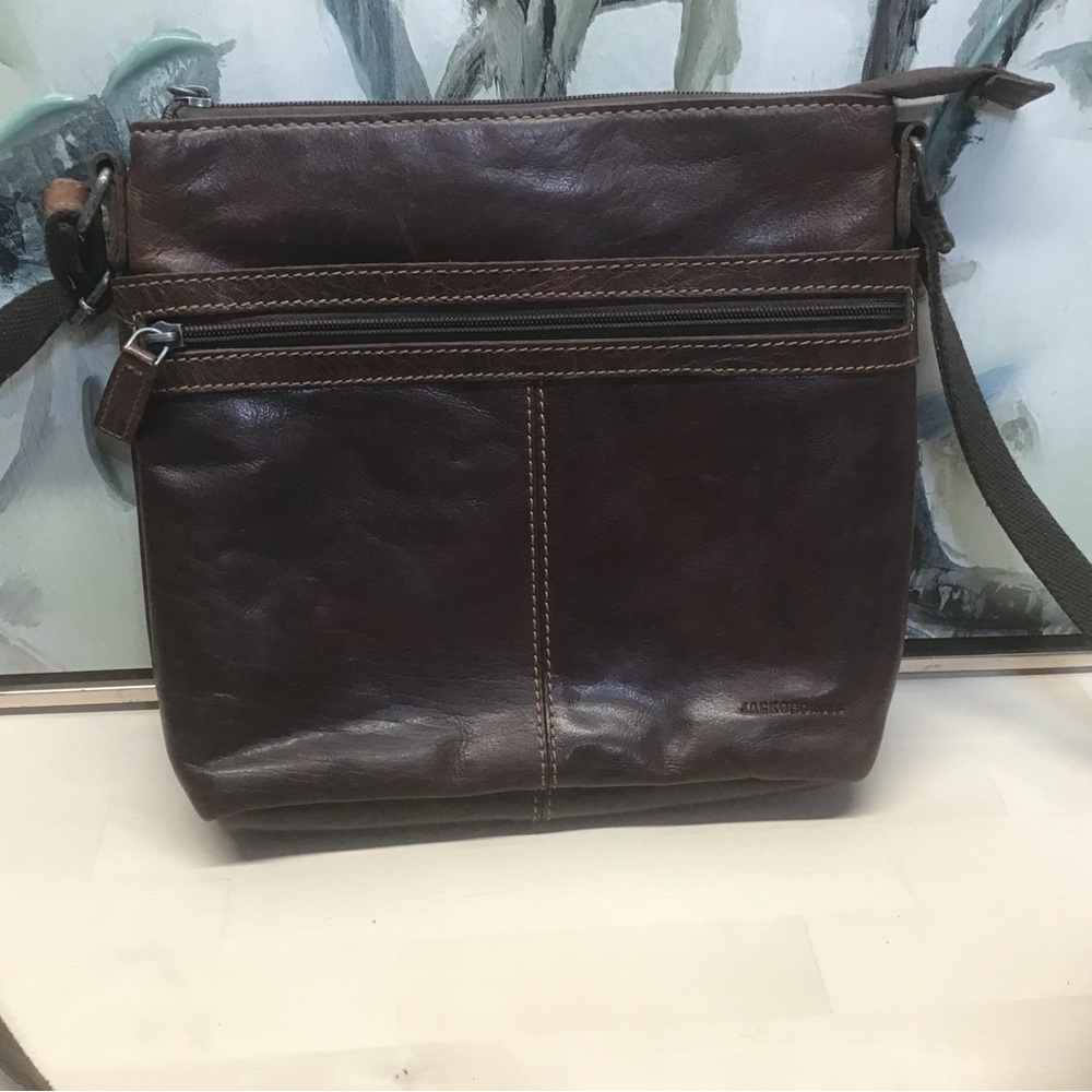 EUC Jack Georges Leather chocolate brown shoulder crossbody purse